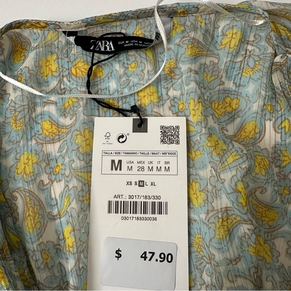 NWT Zara Printed Shirt with Metallic Thread - Picture 5 of 5